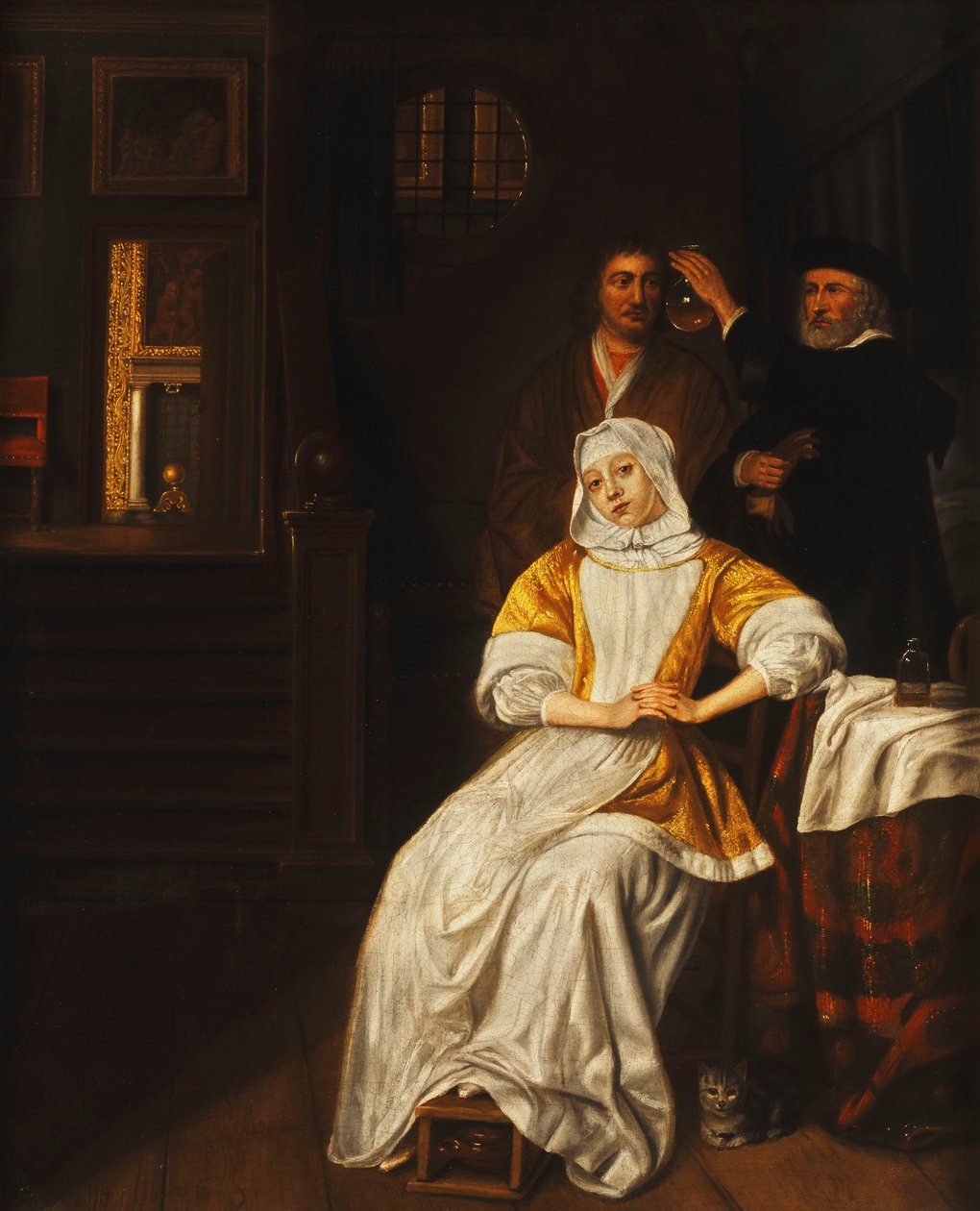 Doktor navštěvující mladou dámu v ložnici, od Samuel van Hoogstraten