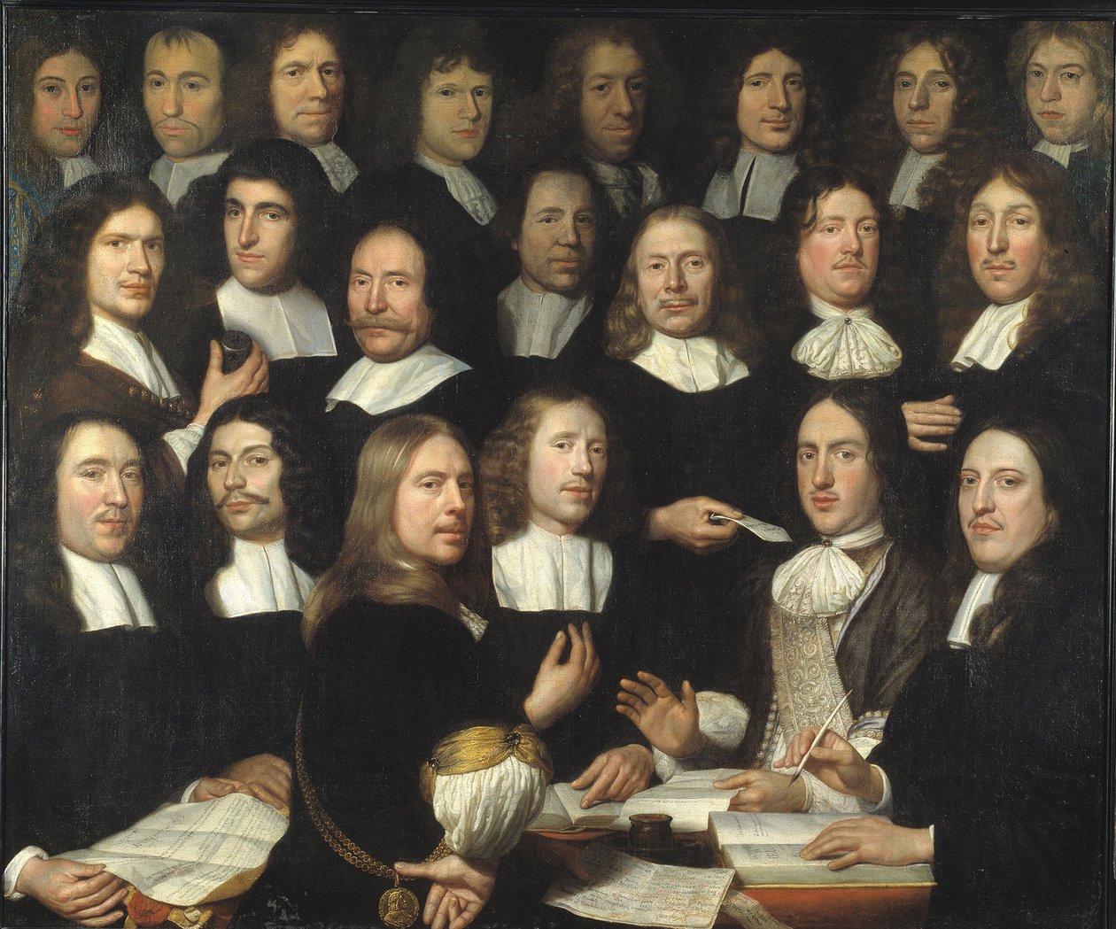 Skupinový portrét mincmistrů z Dordrechtu (Portrait de groupe des maitres et des officer de la monnaie de Dordrecht) - Peinture de Samuel Dirksz van Hoogstraten (1627-1678) - 1674 - Olej na plátně - 139,5x166 - Muzeum Dordrechts od Samuel van Hoogstraten