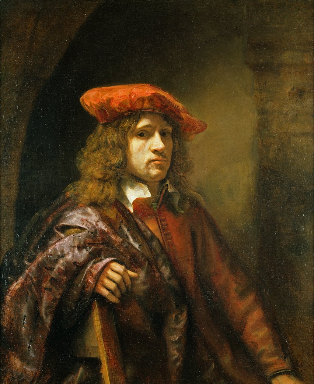 Portrét mladého muže v červené čepici od Samuel van Hoogstraten