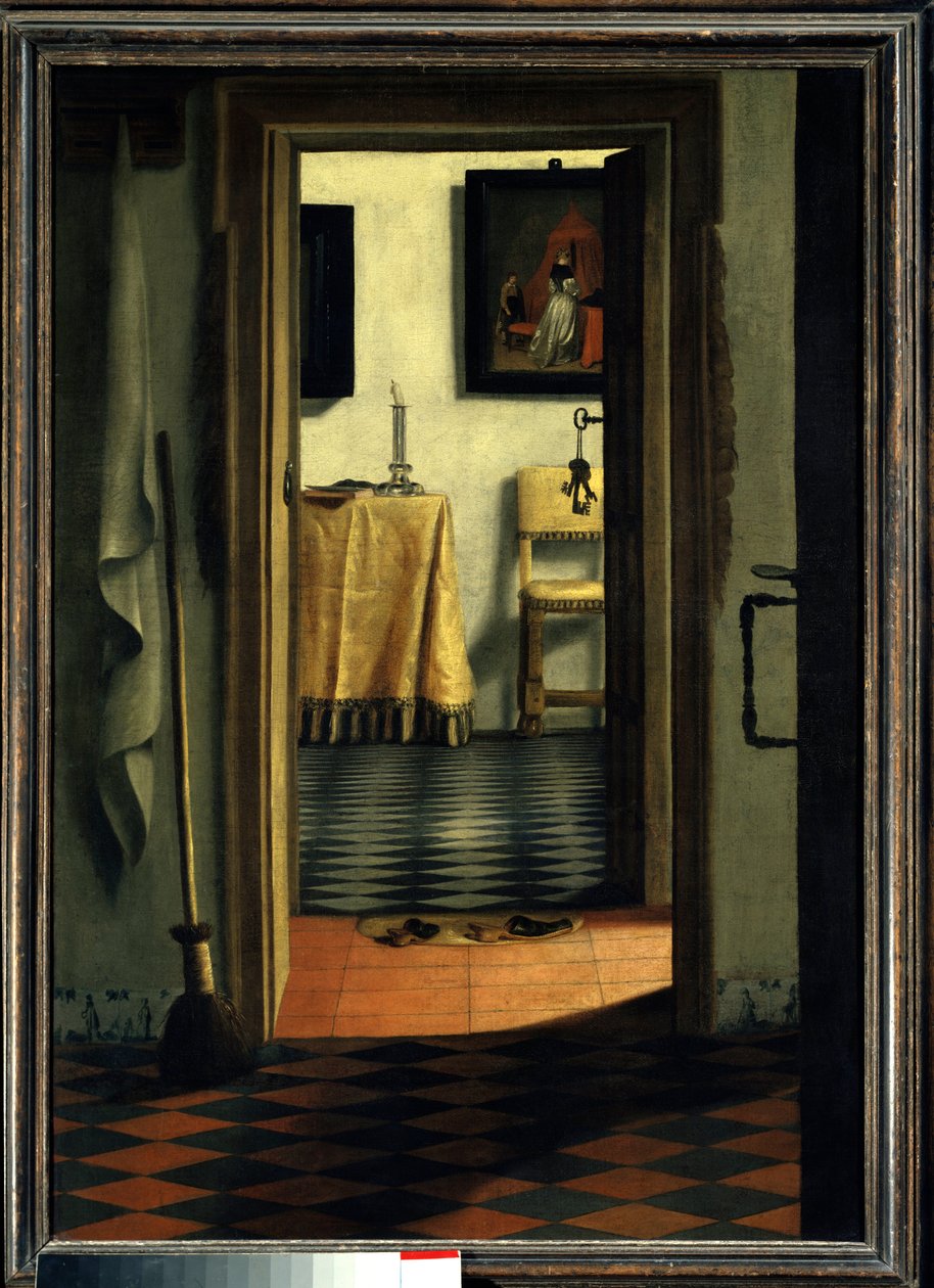 Pantofle Interiér domu v Holandsku - Obraz Samuela Hoogstratena (1626-1678) (ec flam) 17. století Slunce 1,03x0,70 m Paříž, Musee du Louvre od Samuel van Hoogstraten