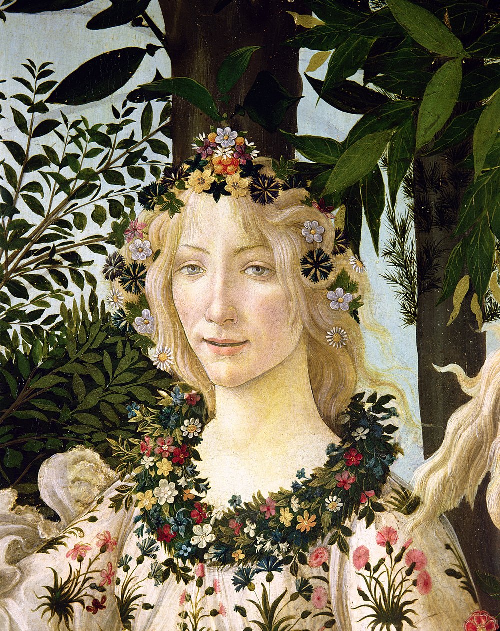 Flora, detail z Primavera, cca 1478 (tempera na panelu) od Sandro Botticelli
