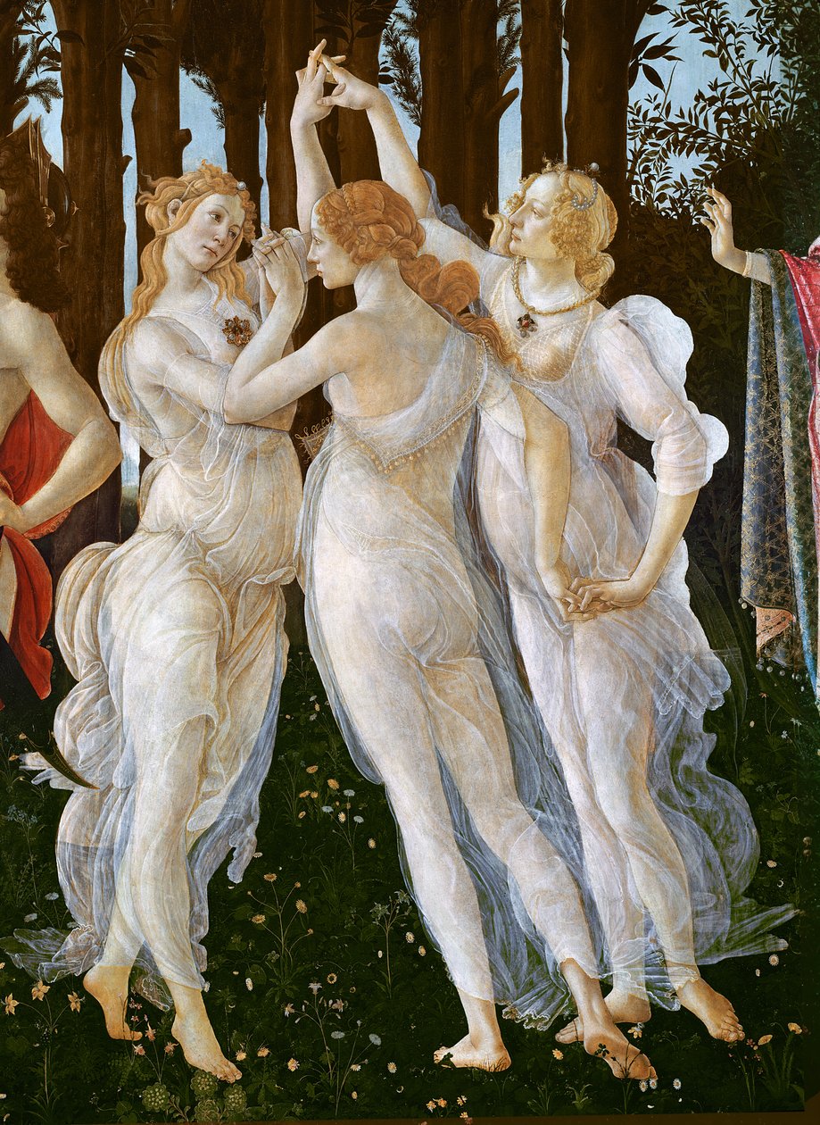 Primavera, detail Tří Grácií, 1478 tempera na desce od Sandro Botticelli