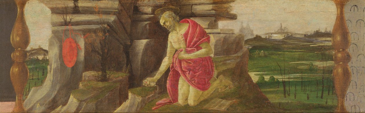 Svatý Jeroným v pokání, predela z oltářního obrazu svatého Marka, asi 1488-90 (tempera na desce) (viz 44333, 44348, 44331, 138693) od Sandro Botticelli