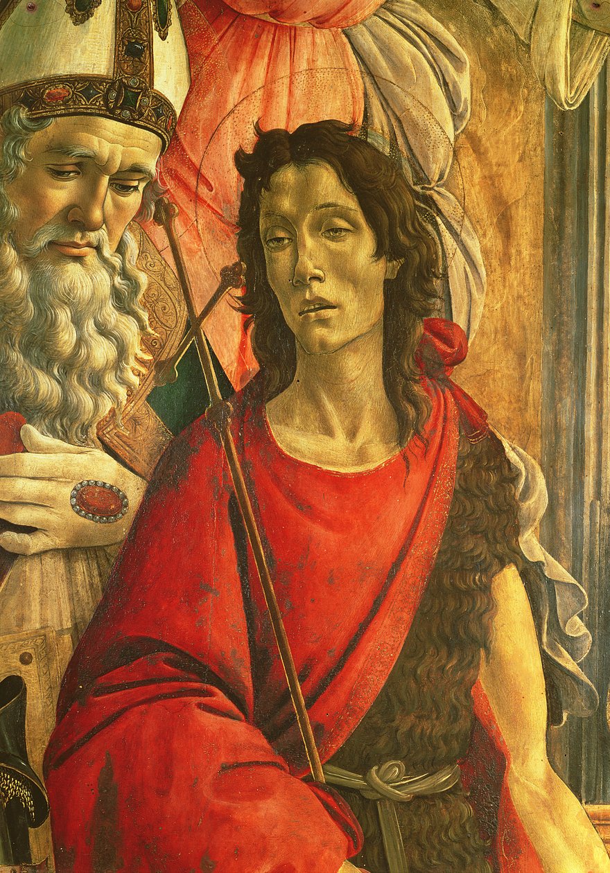 Sv. Jan Křtitel, detail z oltářního obrazu sv. Barnabáše kolem roku 1487 (tempera na desce) od Sandro Botticelli