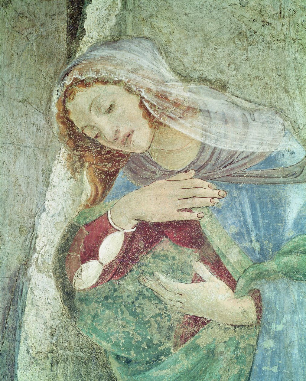 Detail Zvěstování Panny Marie, freska kolem roku 1445 od Sandro Botticelli