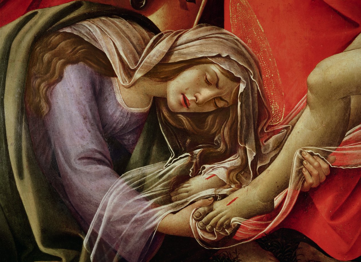 Oplakávání Krista, detail Marie Magdaleny a Kristových nohou, kolem roku 1490 od Sandro Botticelli