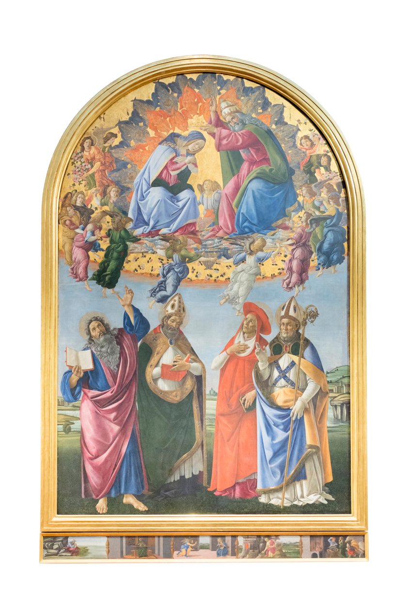 Korunovace Panny Marie s anděly a svatým Janem evangelistou, svatým Augustinem od Sandro Botticelli