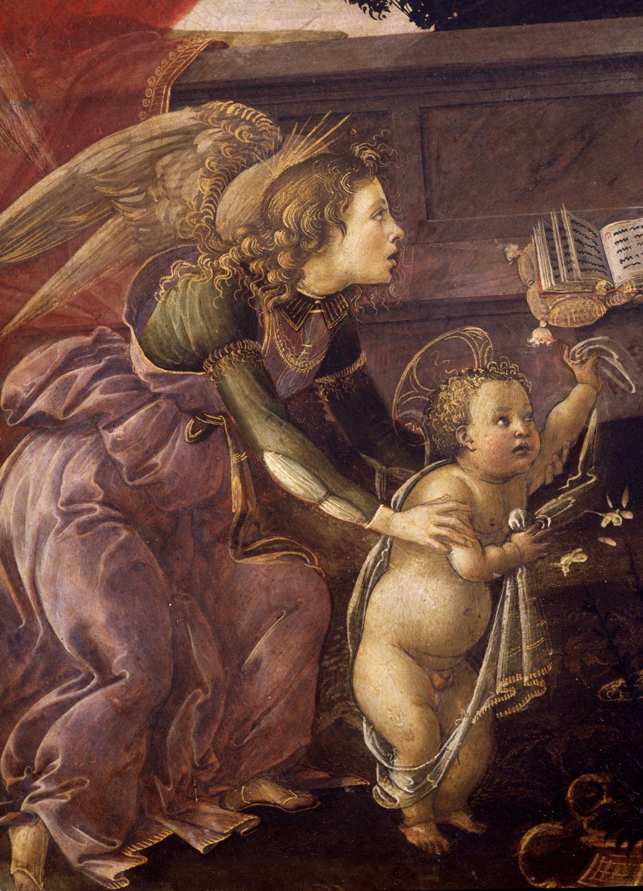 Madona a dítě se třemi anděly (Madonna del Padiglione), detail anděla s Kristem od Sandro Botticelli