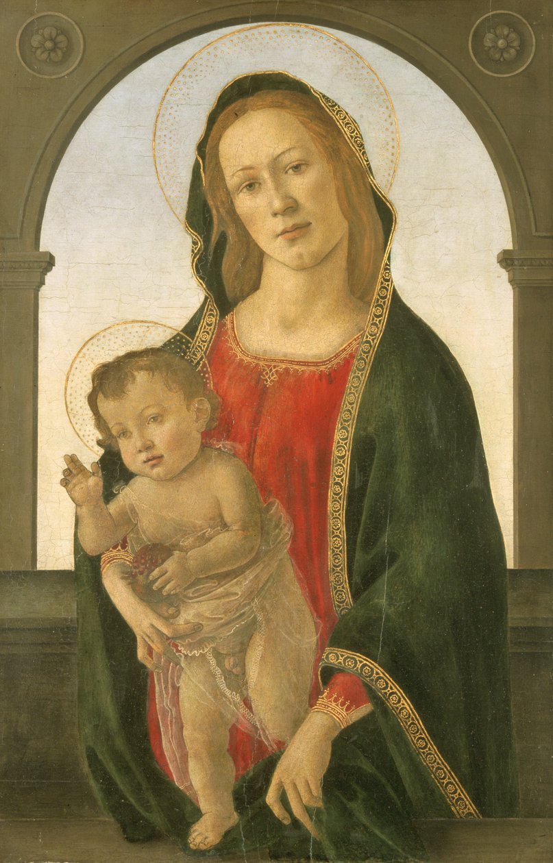 Panna s dítětem a granátovým jablkem (olej na desce) od Sandro (1444/5 1510) Botticelli