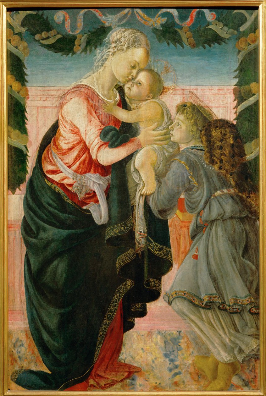 Panna s dítětem držená andělem (malba na dřevě) od Sandro (1444/5-1510) Botticelli