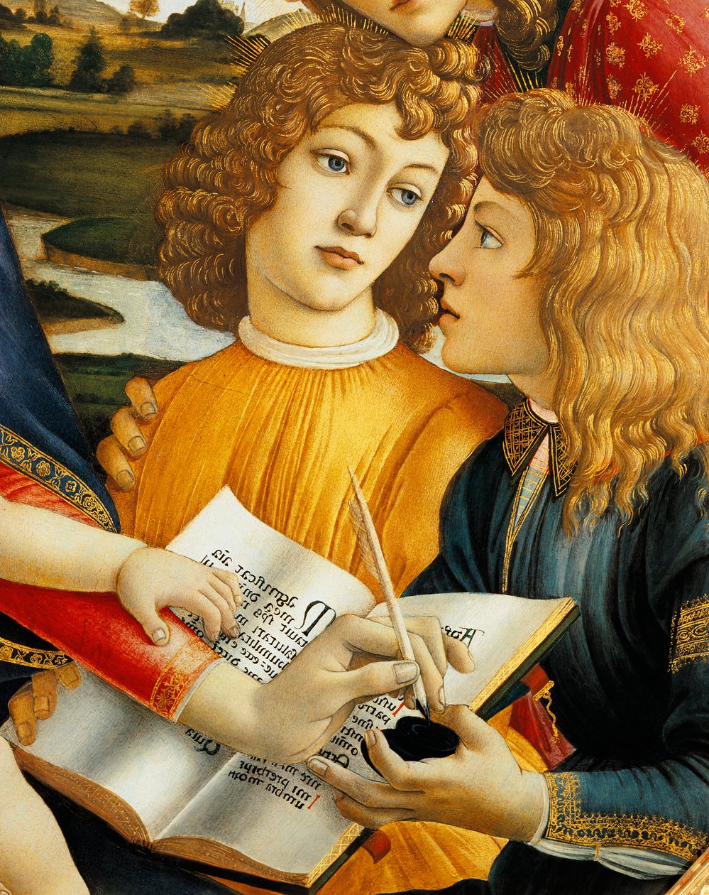 Lorenzo Magnificent a jeho bratr Giuliano de Medici, detail Madony s dítětem s anděly nebo Madonna of Magnificent od Sandro Botticelli