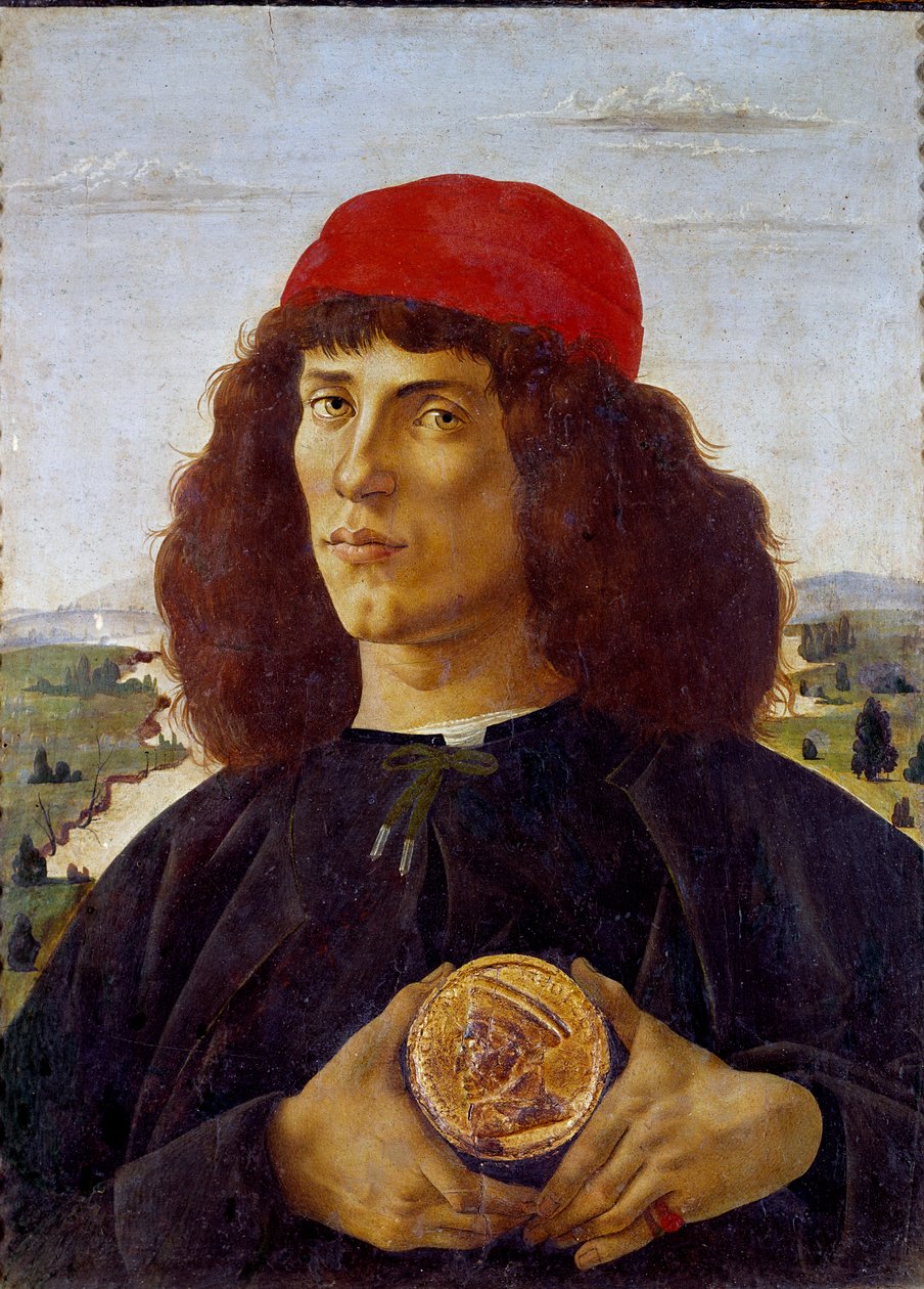 Portrét neznámého muže držícího medaili Cosima de Medici (Cosimo de Medici). Obraz od Alessandra di Mariano de Philippi od Sandro Botticelliho (1445-1510). Tempera na plátně, 57,5 ​​x 44 cm od Sandro Botticelli