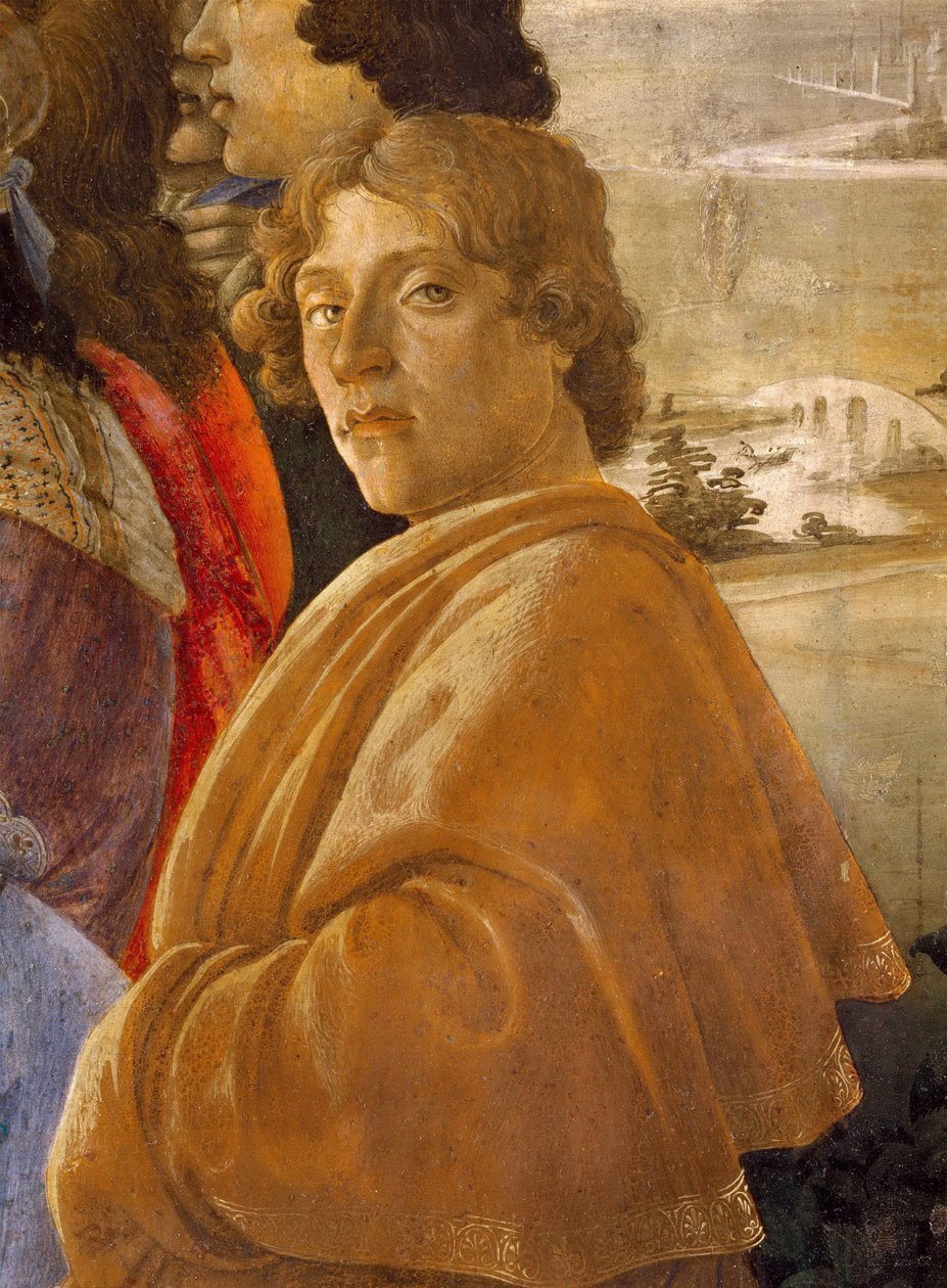 Klanění tří králů. Detail: Autoportrét od Botticelliho, Sandro (1445-1510). Tempera na panelu, c. 1473-1475, Galleria degli Uffizi, Florencie od Sandro Botticelli