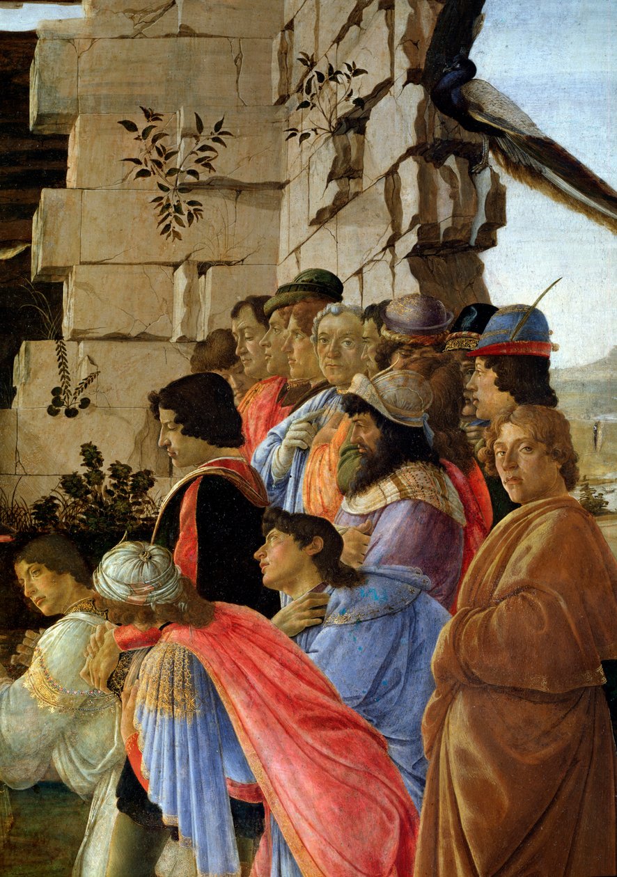 Klanění tří králů, detail autoportrétu vpravo (tempera na dřevě od Sandro Botticelli