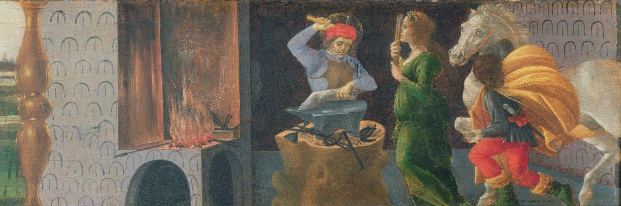 Zázrak sv. Eligia, panel predella z oltářního obrazu sv. Marka, kolem 1488-90 (tempera na panelu) (viz 44342, 44348 44333) od Sandro Botticelli