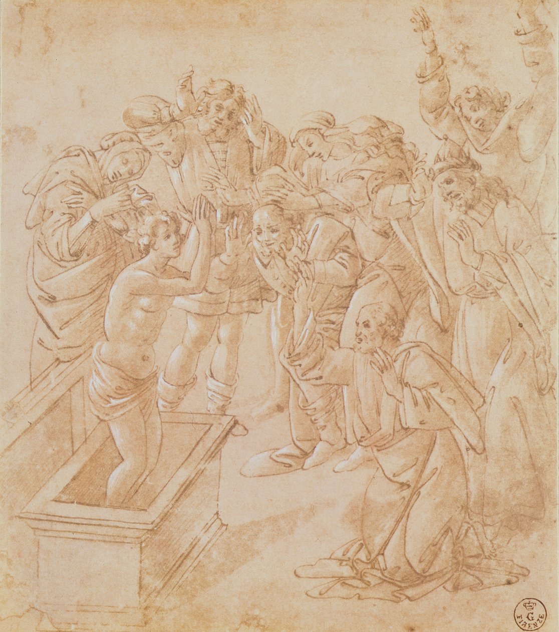 Vzkříšení Lazara (pero a inkoust s kvašem) od Sandro Botticelli