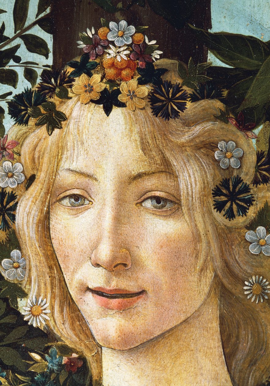 Tvář Flory, detail alegorie jara, kolem 1477-1482 (tempera na dřevě) od Sandro Botticelli