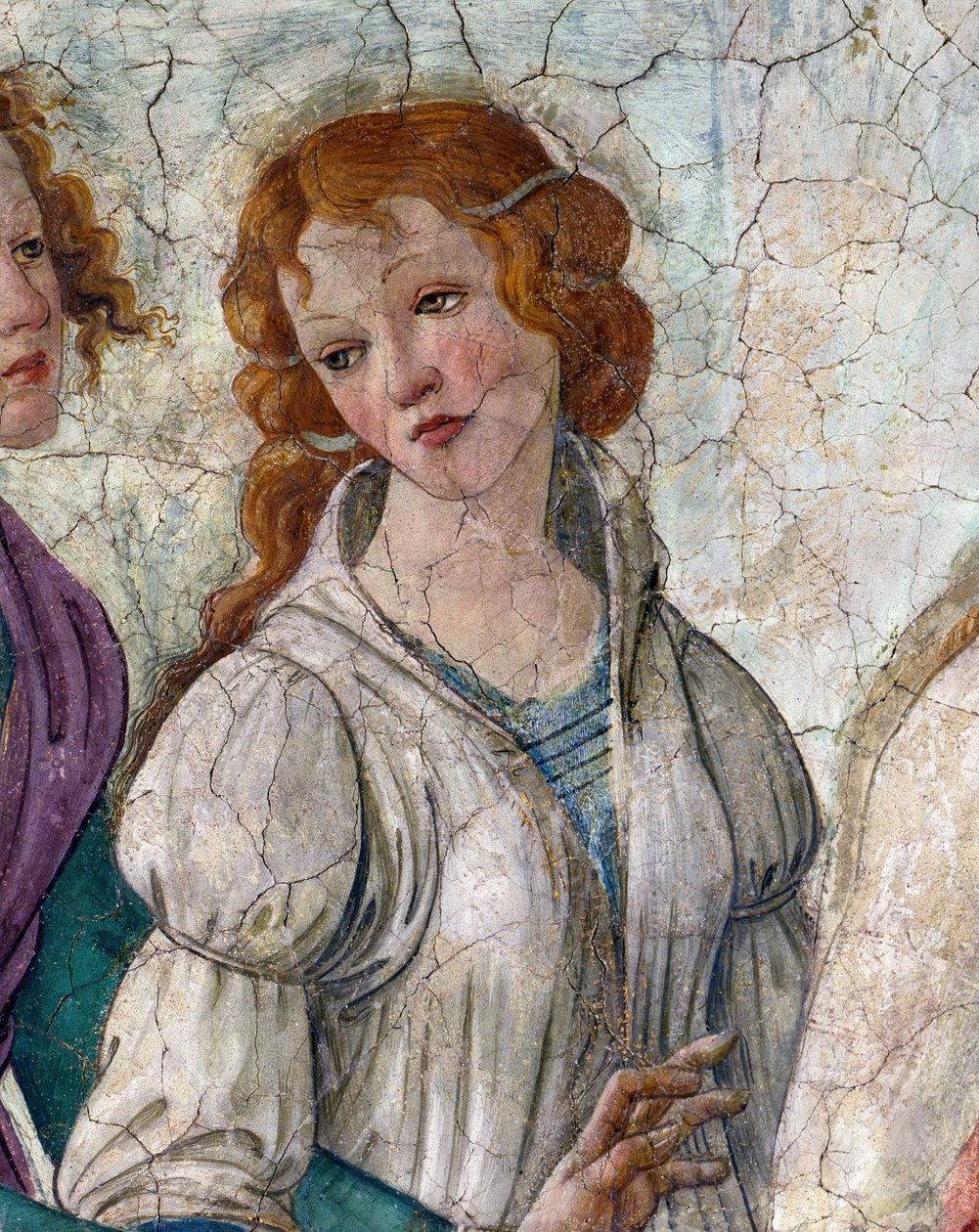 Venus and the Graces daruje mladé dívce Detail představující Graces (Charity). Freska vily Lemmi. Obraz Sandro Botticelli (1444-1510) od Sandro Botticelli