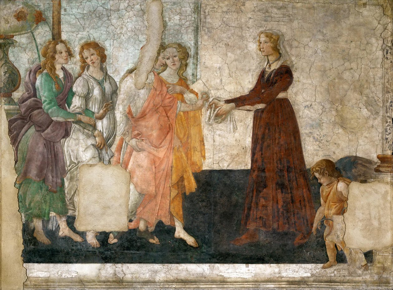 Venuše a Tři Grácie nabízejí dárky mladé dívce od Sandro Botticelli