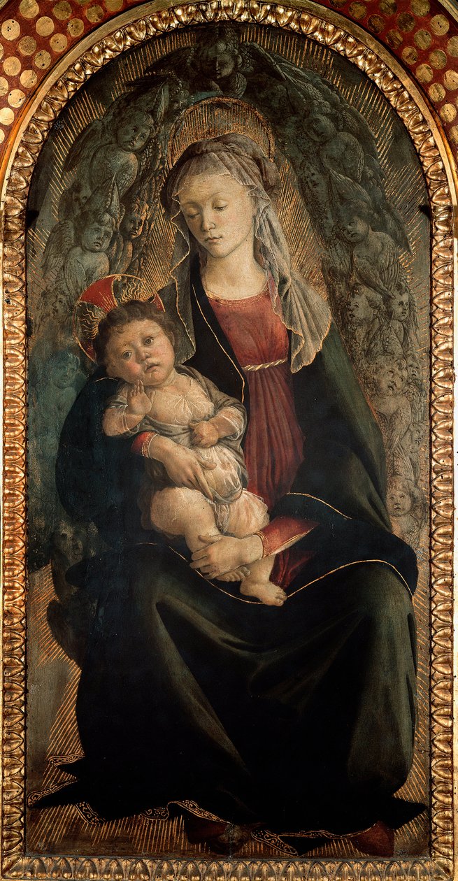 Panna a dítě ve slávě obklopené serafínskými anděly Detrempe na dřevě od Alessandra di Mariano dei Filipepi, dit Sandro Botticelli (1445-1510) 1469-1470 Rozměr.120x65 cm Florence Galerie Uffizi (Uffizi) od Sandro Botticelli