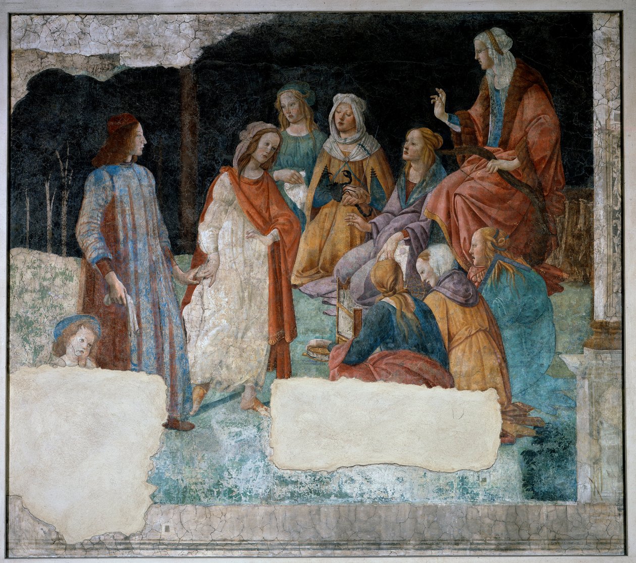 Mladý muž vedl k shromáždění Sedmi svobodných umění. Freska vily Lemmi. Obraz Sandro Botticelli (1444-1510) od Sandro Botticelli