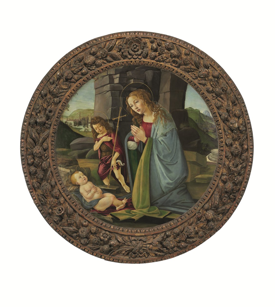 Madona klanící se dítěti s mladým svatým Janem Křtitelem (tempera a olej na desce) od Sandro (and workshop) Botticelli