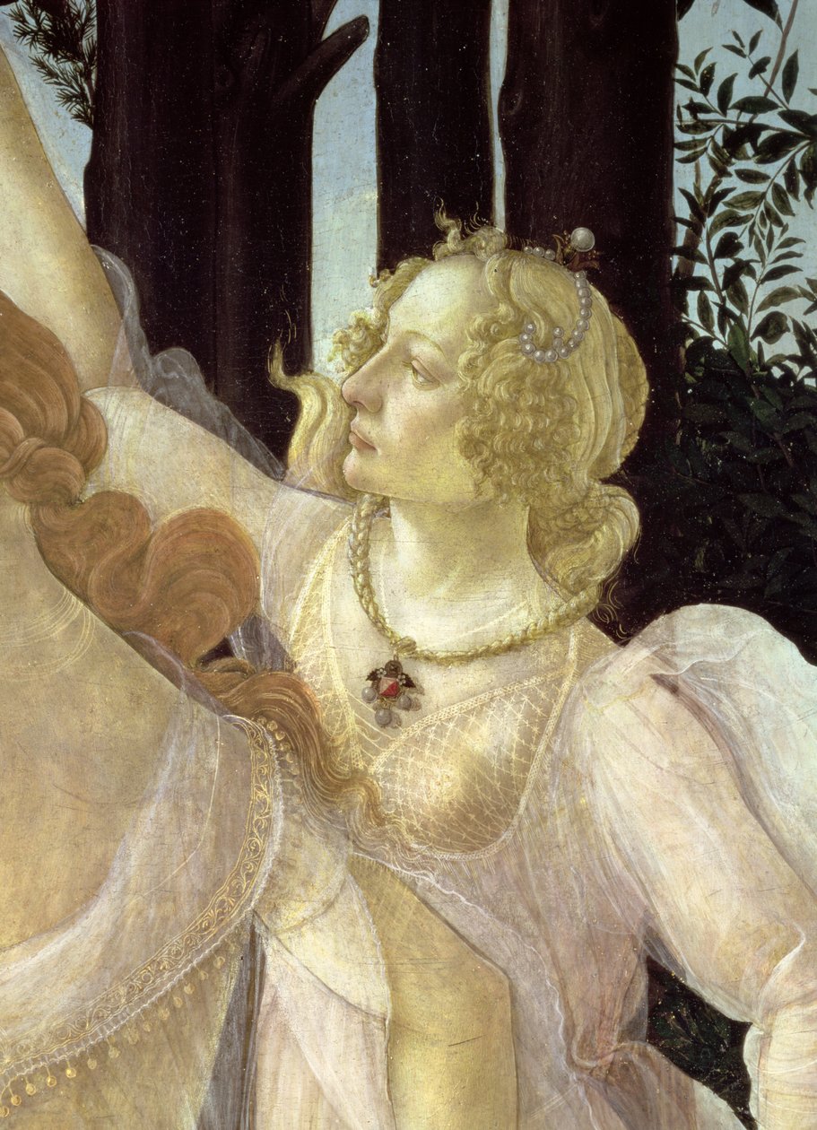 Detail jedné ze Tří Grácií, z tempery Primavera na detail panelu 558 od Sandro Botticelli