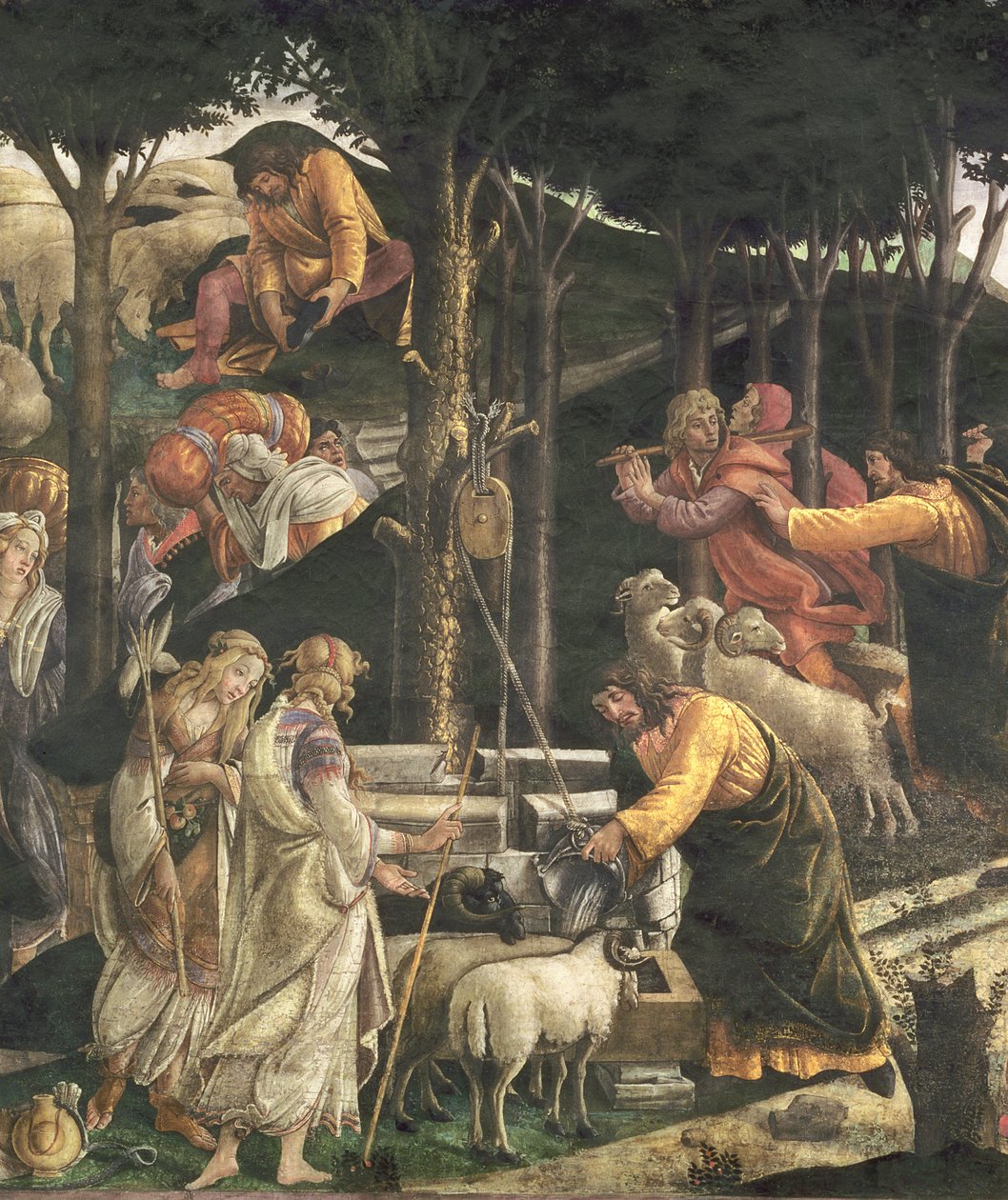 Detail Mojžíšova mládí, v Sixtinské kapli, freska z roku 1481 viz také 80051 od Sandro Botticelli