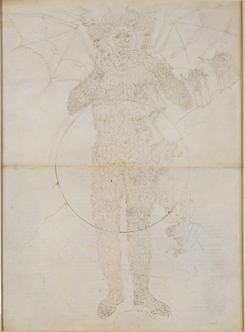 La Divina Commedia, Peklo XXXIV (2). Střed pekla: Lucifer v plné podobě (Velký Satan); Rozloučení s peklem od Sandro Botticelli
