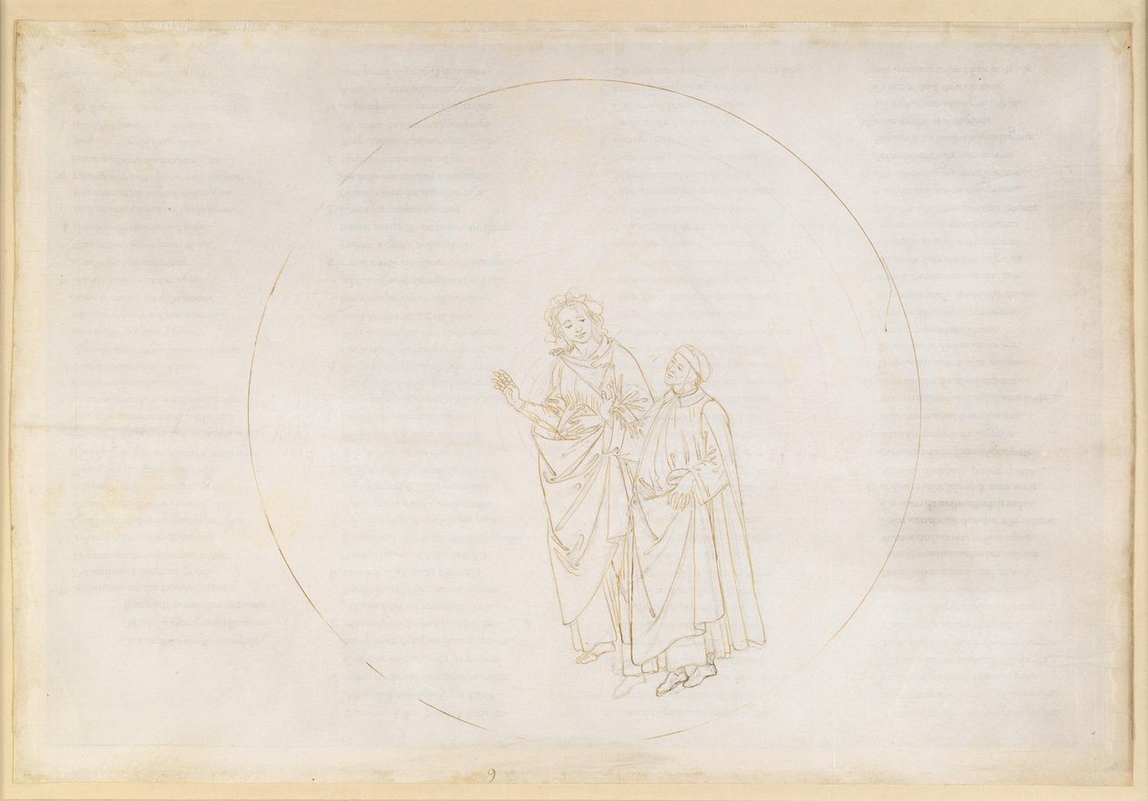 La Divina Commedia, Paradiso IX. Třetí planetární sféra (nebe Venuše): Cunizza d’Romano a Folquet z Marseille vysvětlují Dantovi podstatu své hvězdy od Sandro Botticelli