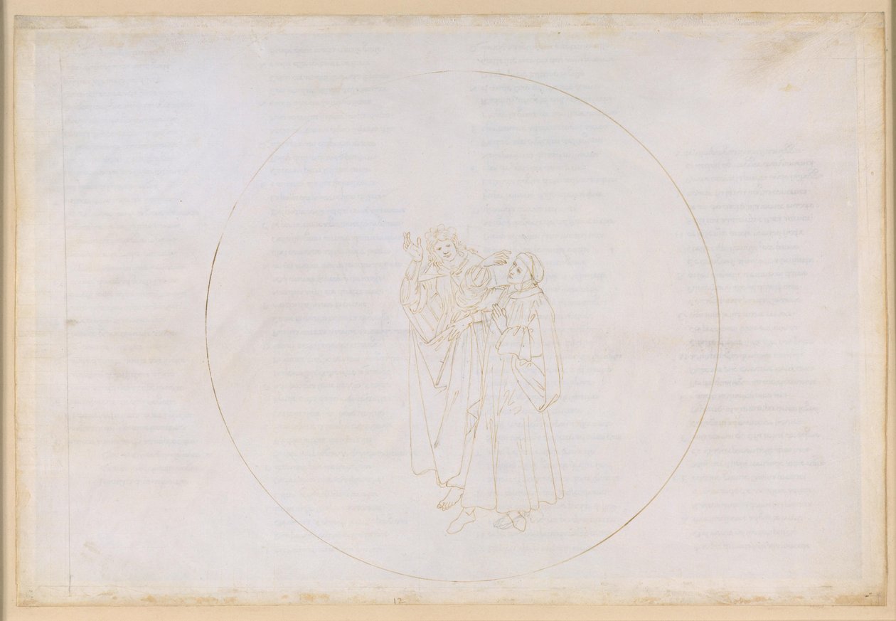 La Divina Commedia, Paradiso XII. Čtvrtá planetární sféra (sluneční nebe): Františkán Bonaventura velebí život a dílo svatého Dominika a kritizuje rozkol ve vlastním řádu od Sandro Botticelli