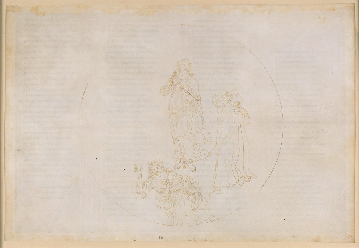 La Divina Commedia, Paradiso XVIII. Pátá planetární sféra (nebe Marsu): Cacciaguida jmenuje blažené bojovníky za víru – přechod do sféry Jupitera od Sandro Botticelli