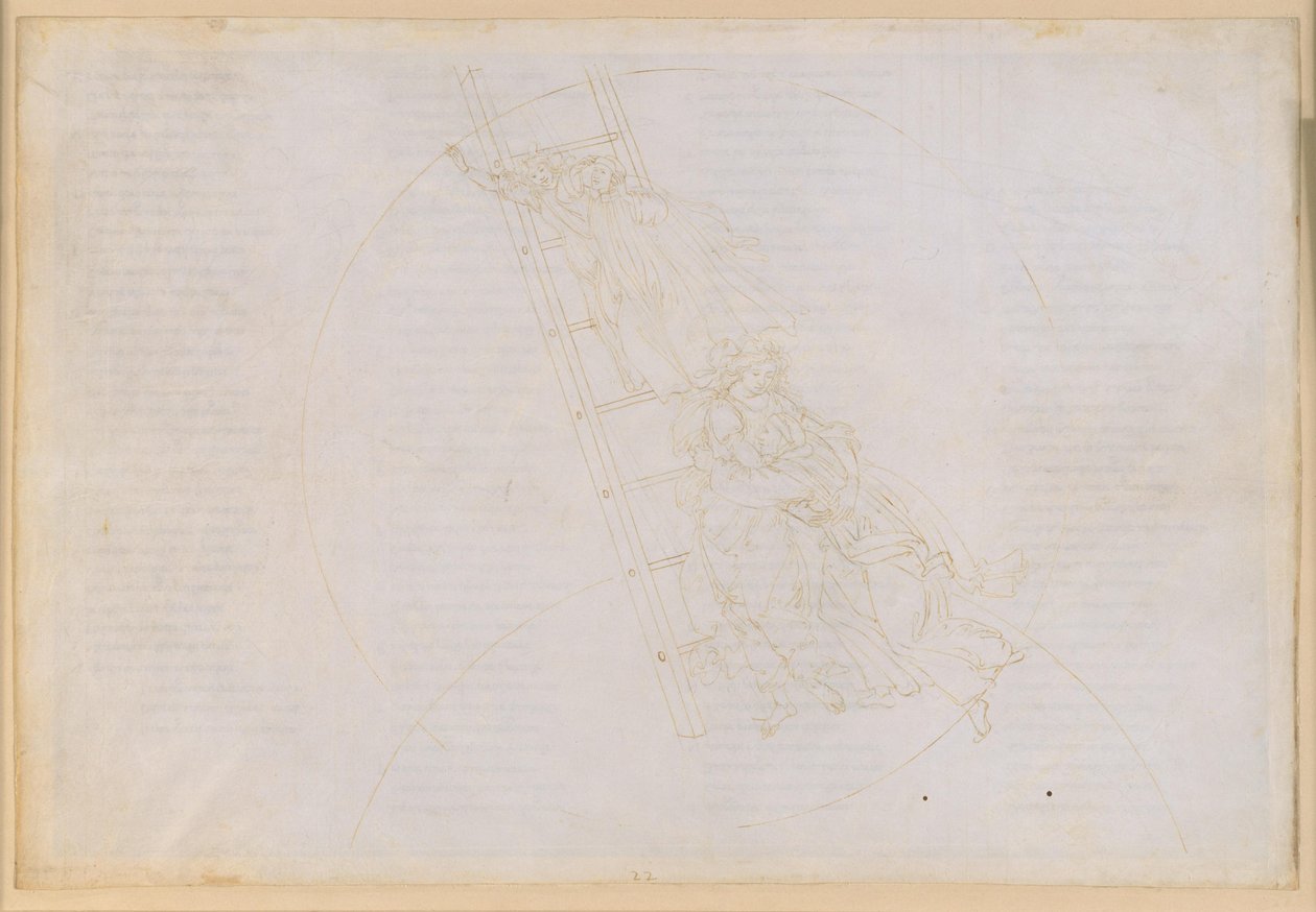La Divina Commedia, Paradiso XXII. Sedmá planetární sféra (Saturnovo nebe): Vyprávění svatého Benedikta; výstup po Jakubově žebříku k obloze s pevnými hvězdami od Sandro Botticelli