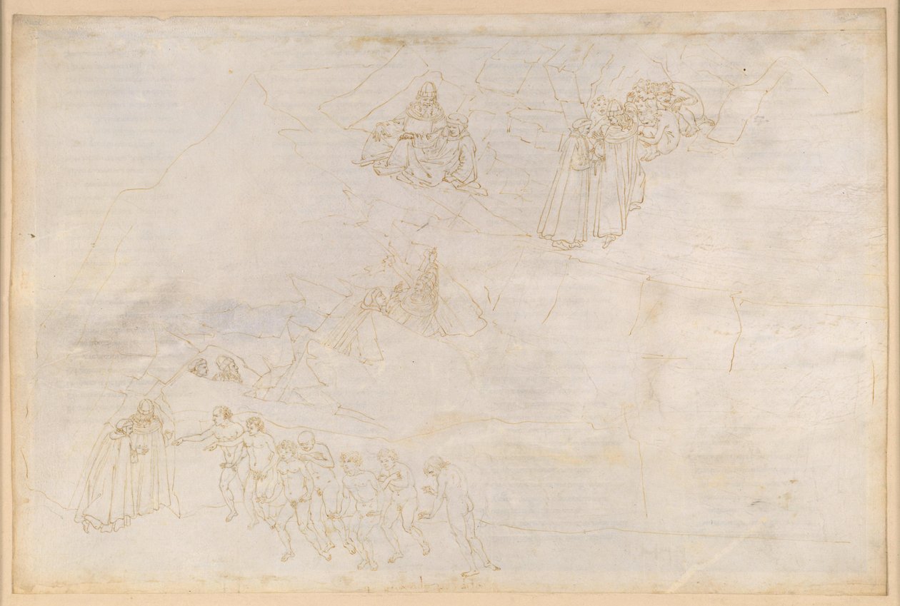 La Divina Commedia, Purgatorio IV. Předočistec: Ostrovní prstenec, podstavcové masivum a střední zóna; vzestup a pokání těch, kteří otáleli od Sandro Botticelli