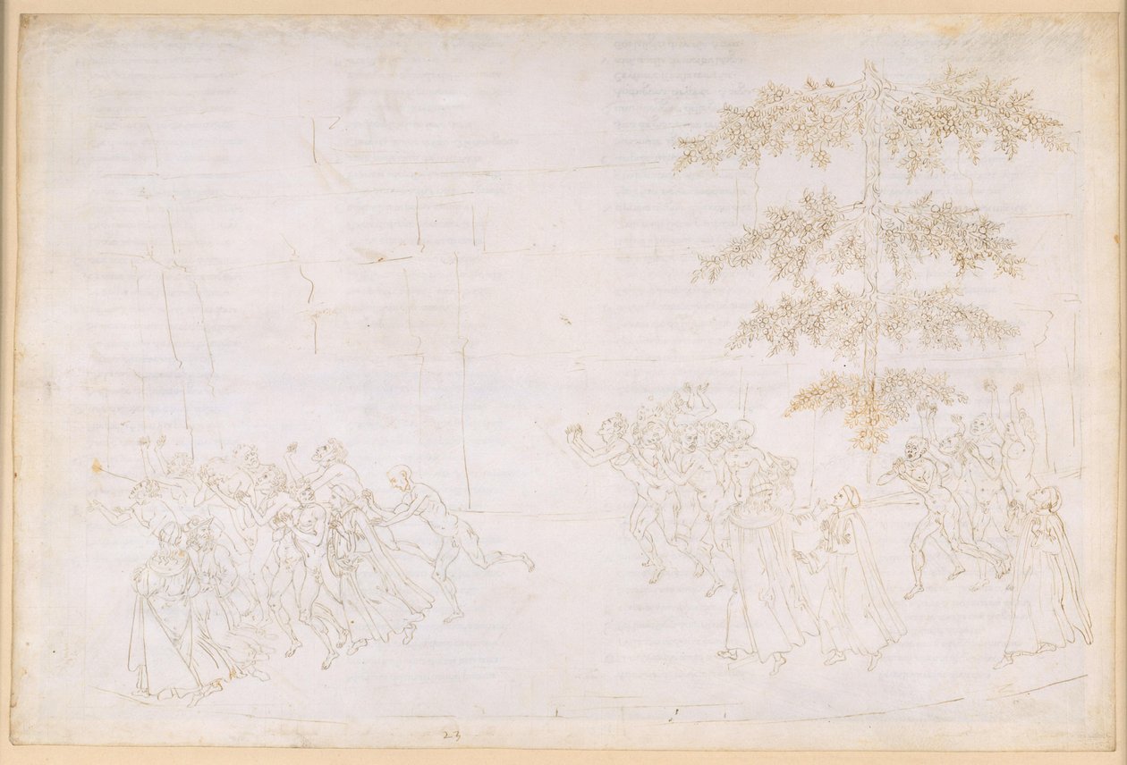 La Divina Commedia, Purgatorio XXIII. Šestý kruh očistce: pokání labužníků; setkání s Forese Donati od Sandro Botticelli