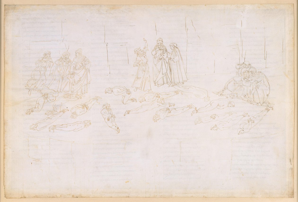 La Divina Commedia, Purgatorio XXI. Pátý kruh očistce: pokání chamtivých a rozmařilců; vystoupení Statiuse od Sandro Botticelli