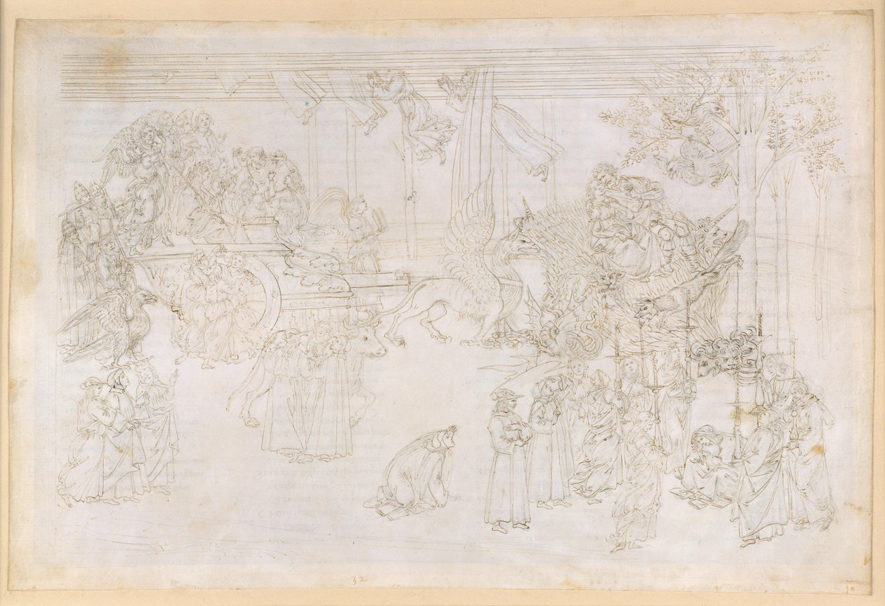 La Divina Commedia, Purgatorio XXXII. Pozemský ráj: Strom poznání a historický osud církve od Sandro Botticelli