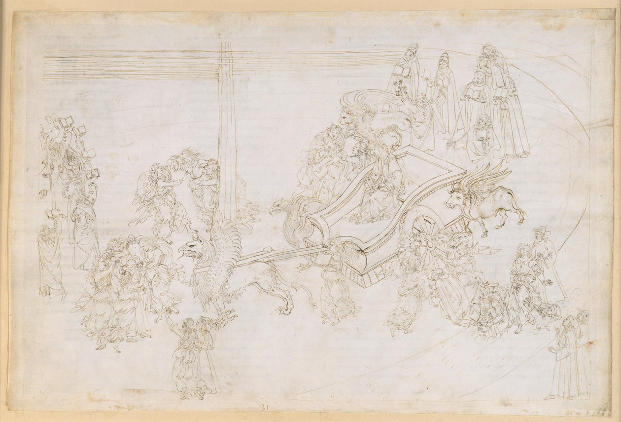 La Divina Commedia, Purgatorio XXXI. Pozemský ráj: Danteho zpověď; Beatrice odhaluje svou tvář od Sandro Botticelli