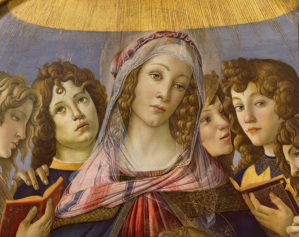 Marie s dítětem a šesti anděly od Sandro Botticelli