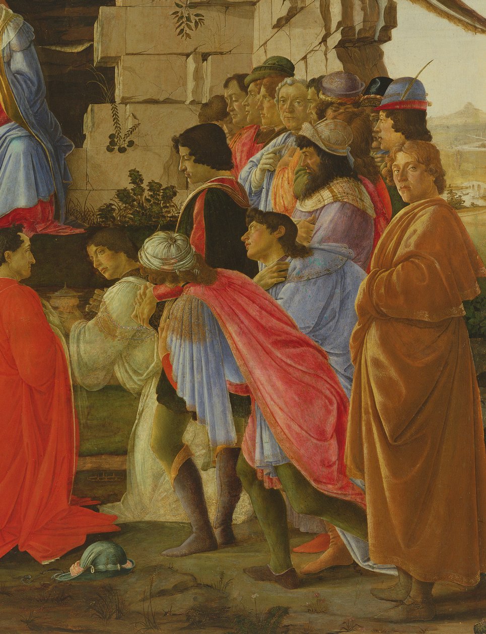 Klanění tří králů, detail zobrazení autoportrétu a portrétů rodiny Medici viz panel 395 od Sandro Botticelli