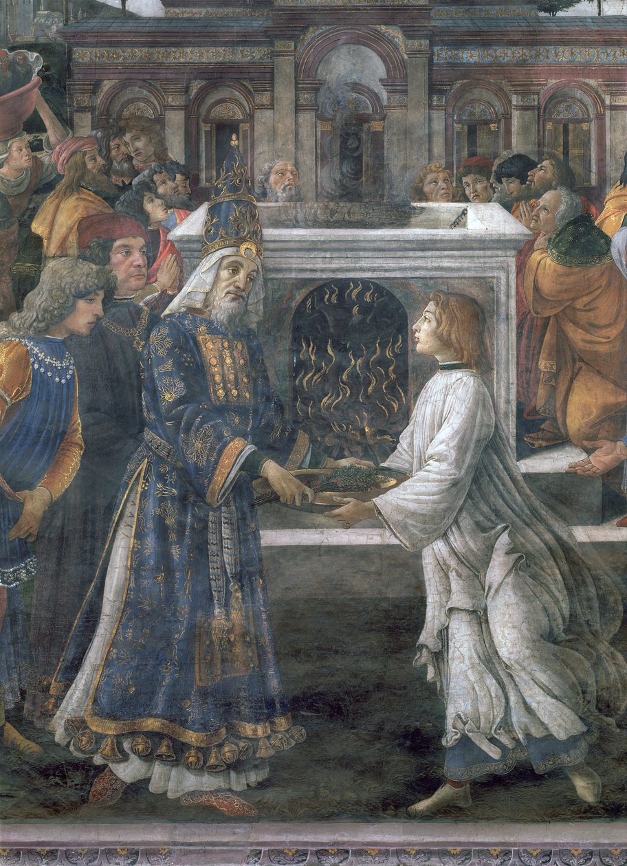 Očista malomocného a pokušení Krista, v Sixtinské kapli: detail obřadu očisty, freska z roku 1481 od Sandro Botticelli