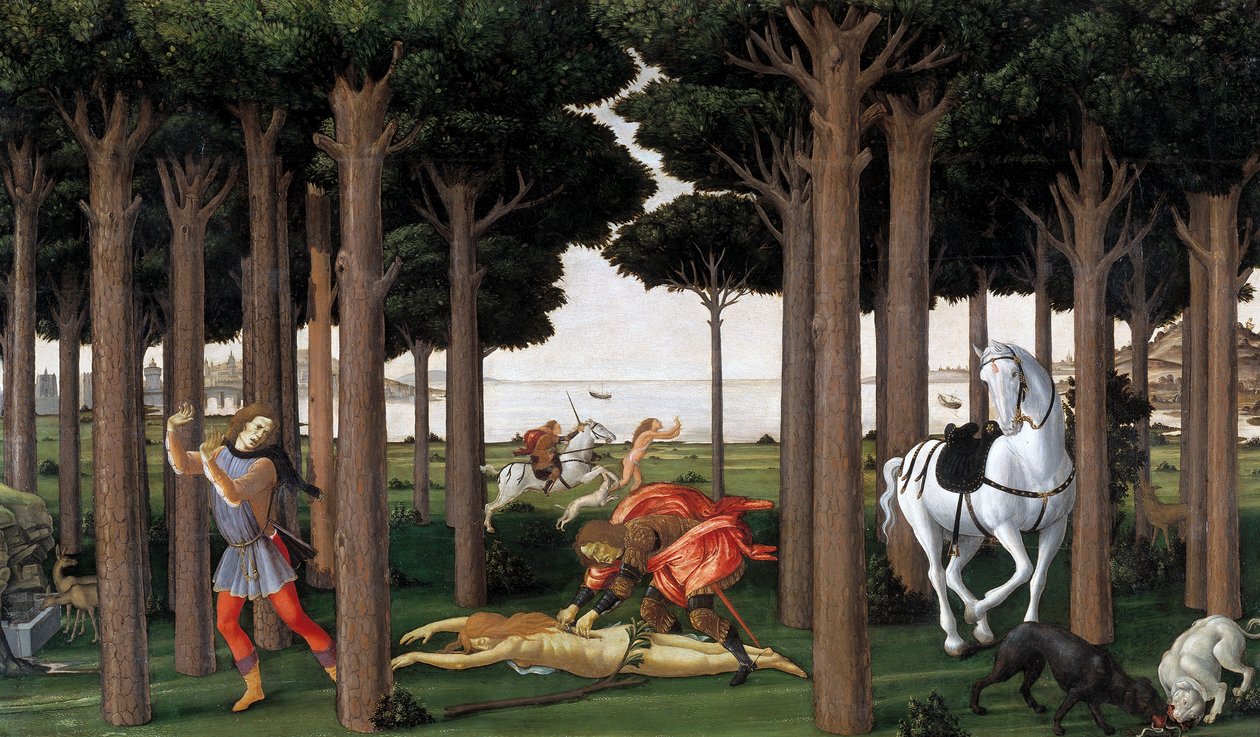 The Story of Nastagio degli Onesti Druhá epizoda, cca 1483 od Sandro Botticelli