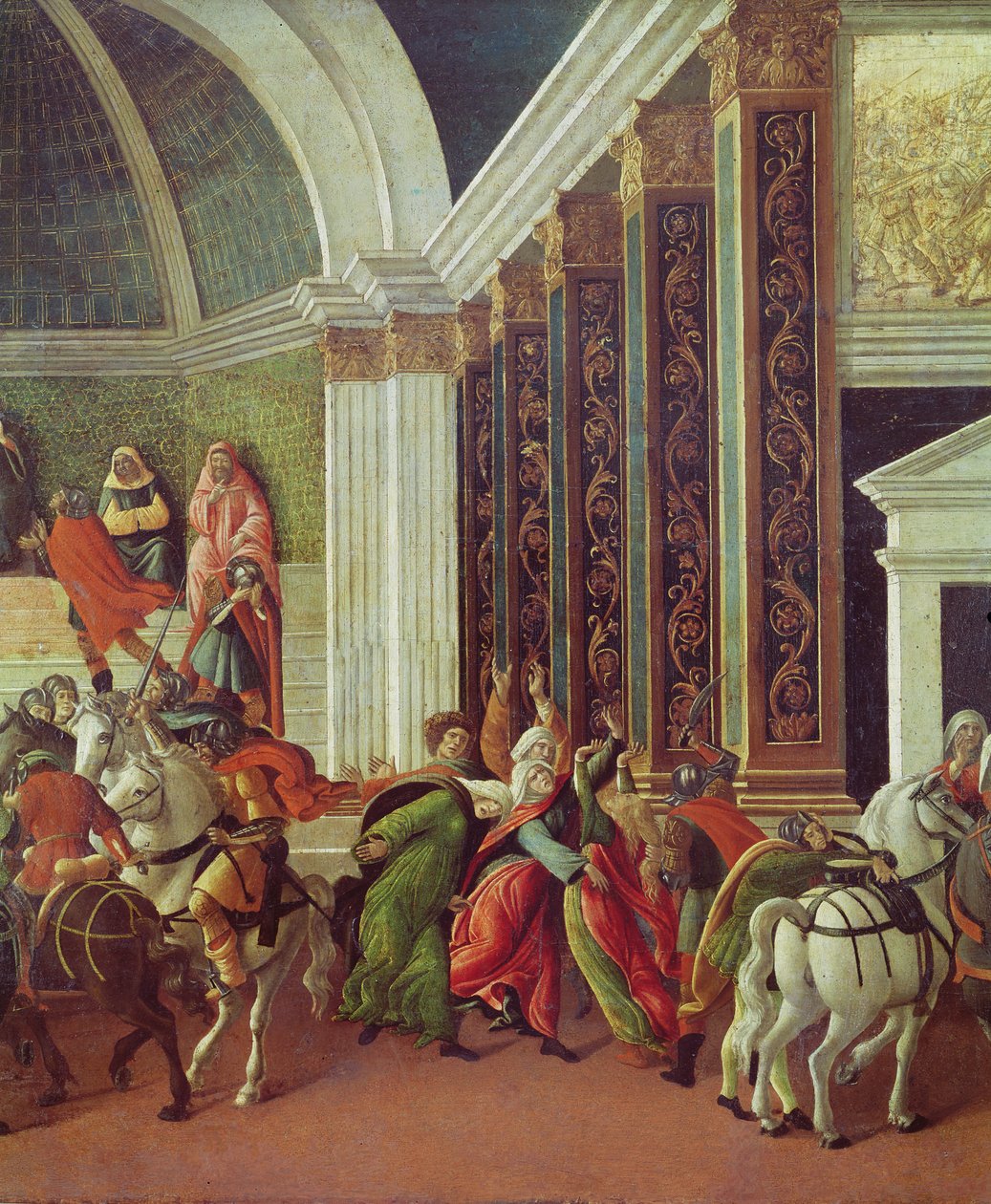 Detail příběhu Virginie vpravo: zabit jejím otcem Virginiem, tempera 1500-04 na panelu od Sandro Botticelli