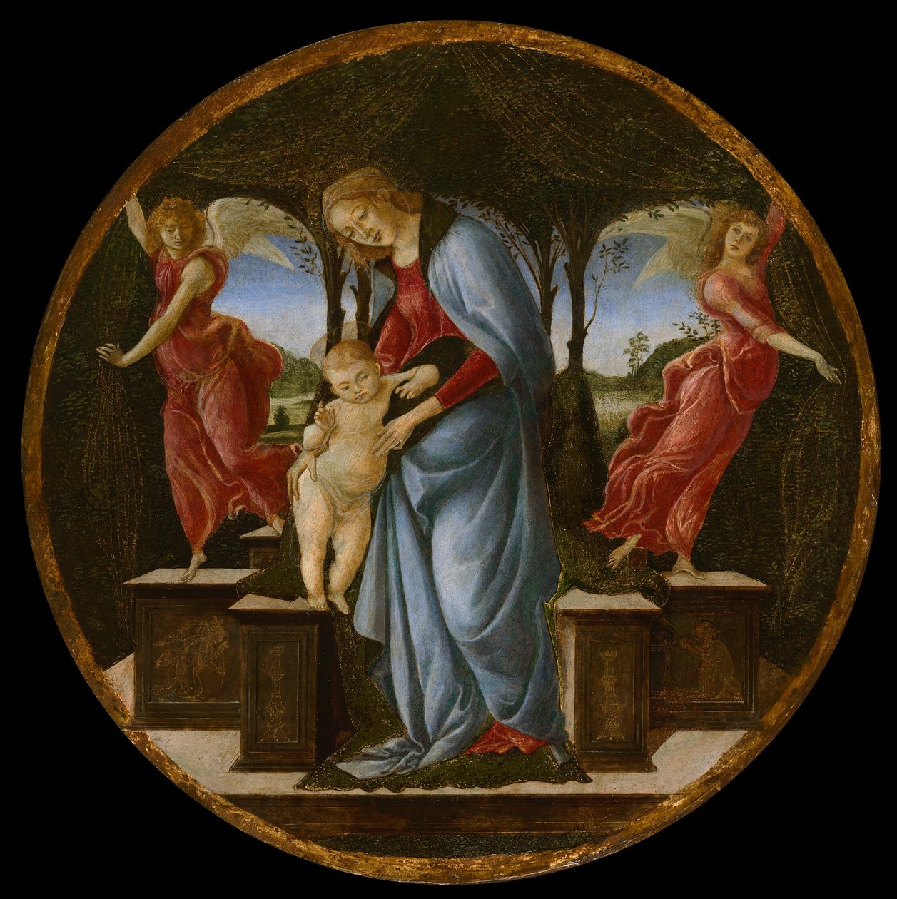 Panna s dítětem a dvěma anděly od Sandro Botticelli