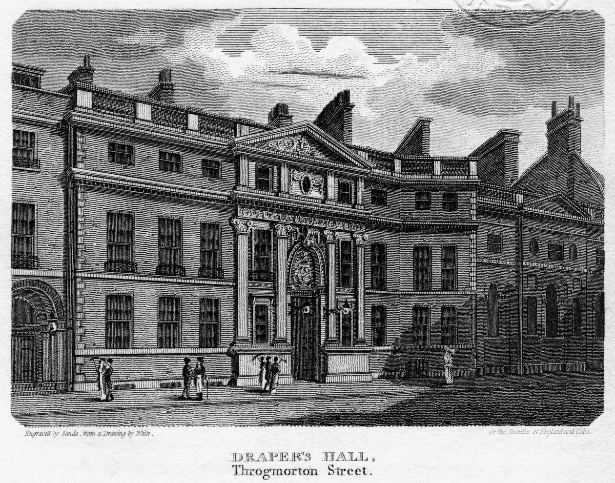 Drapers Hall, Throgmorton Street, City of London, 1812. od Sands