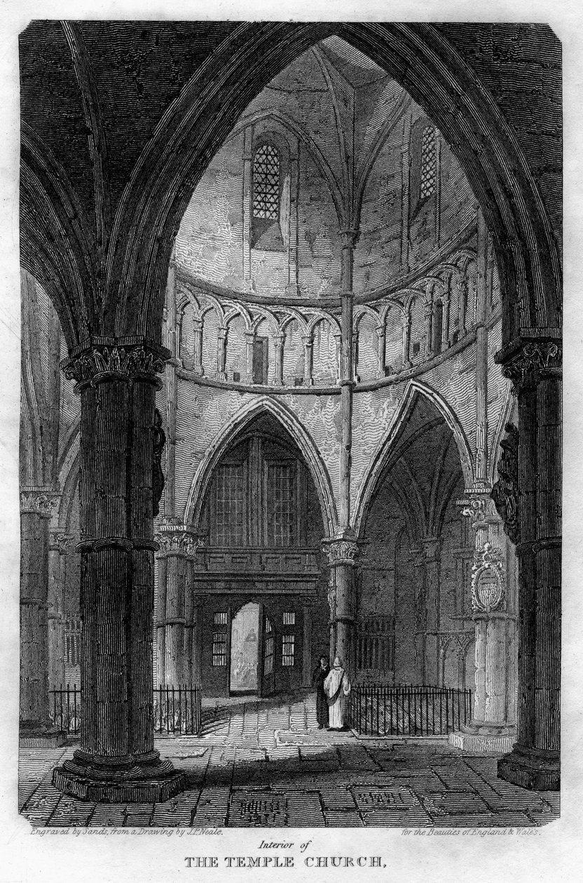 Interiér chrámového kostela, Londýn, 1816. od Sands