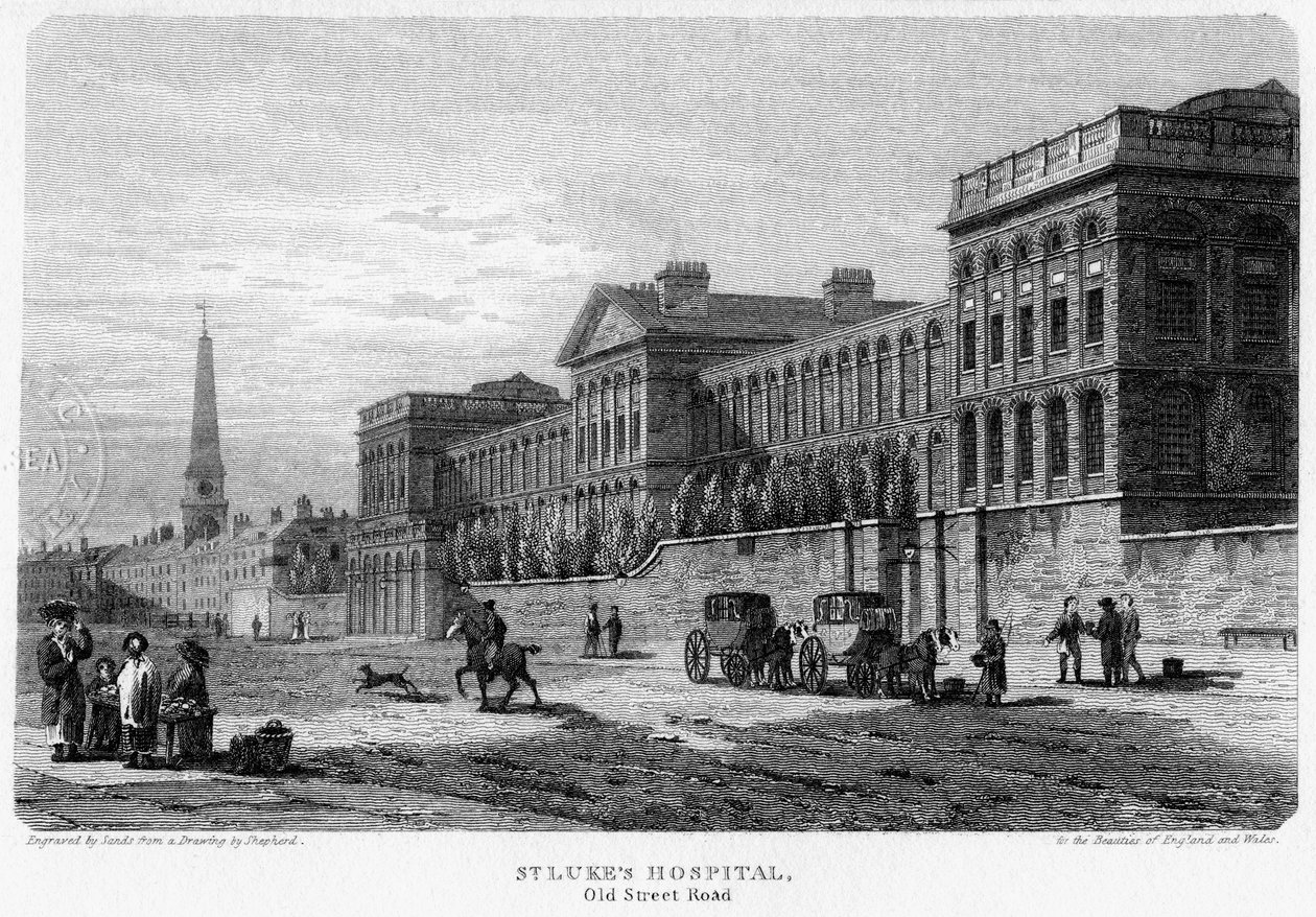 Nemocnice St Lukes, Old Street, Finsbury, Londýn, 1815. od Sands
