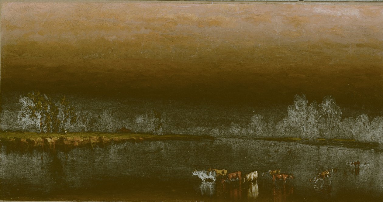 Krávy v rybníku při západu slunce od Sanford Robinson Gifford