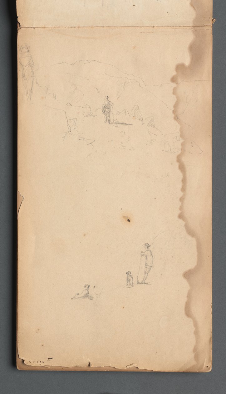 Skizzenbuch, Seite 02: Figur in einer Landschaft mit Hund od Sanford Robinson Gifford
