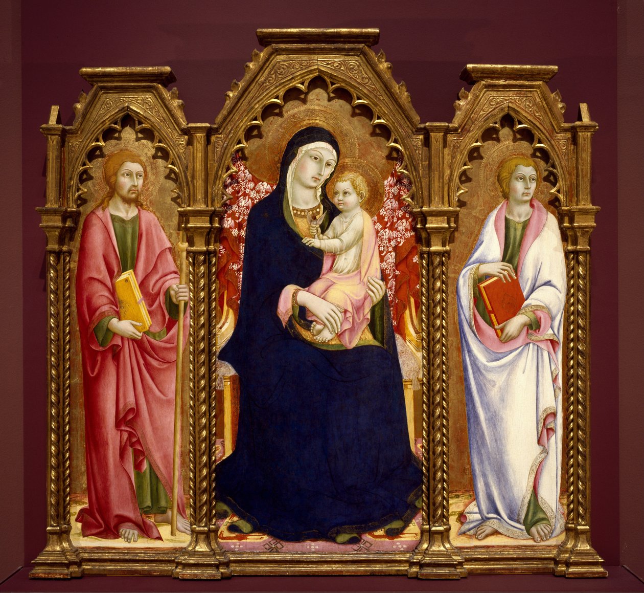 Madona s dítětem se svatými James Major a John Evangelist, oltářní obraz od Sano di Pietro